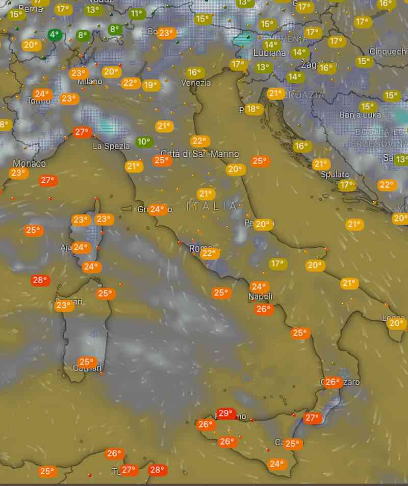 Meteo oggi temperature di domenica 14 luglio 2019 ore 14 - meteoweek.com