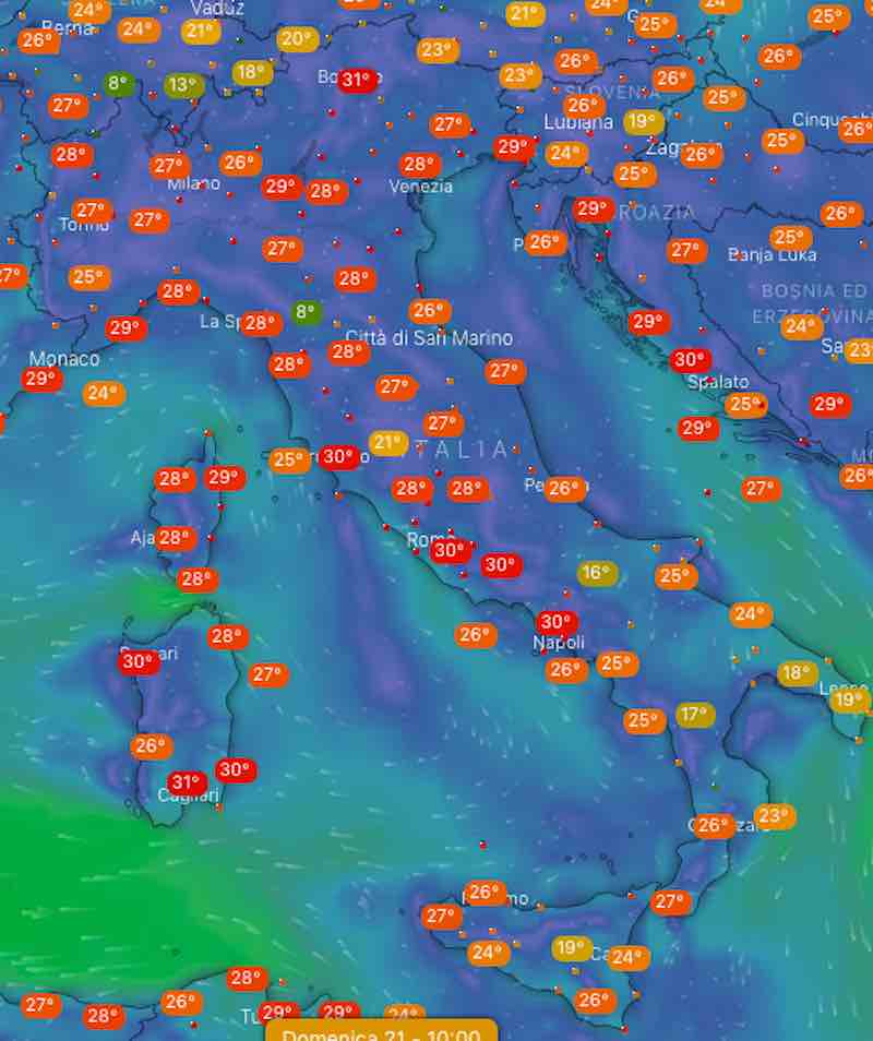 mappa domenica temperature - Previsioni del fine settimana sabato 20 luglio 2019 - meteoweek.com