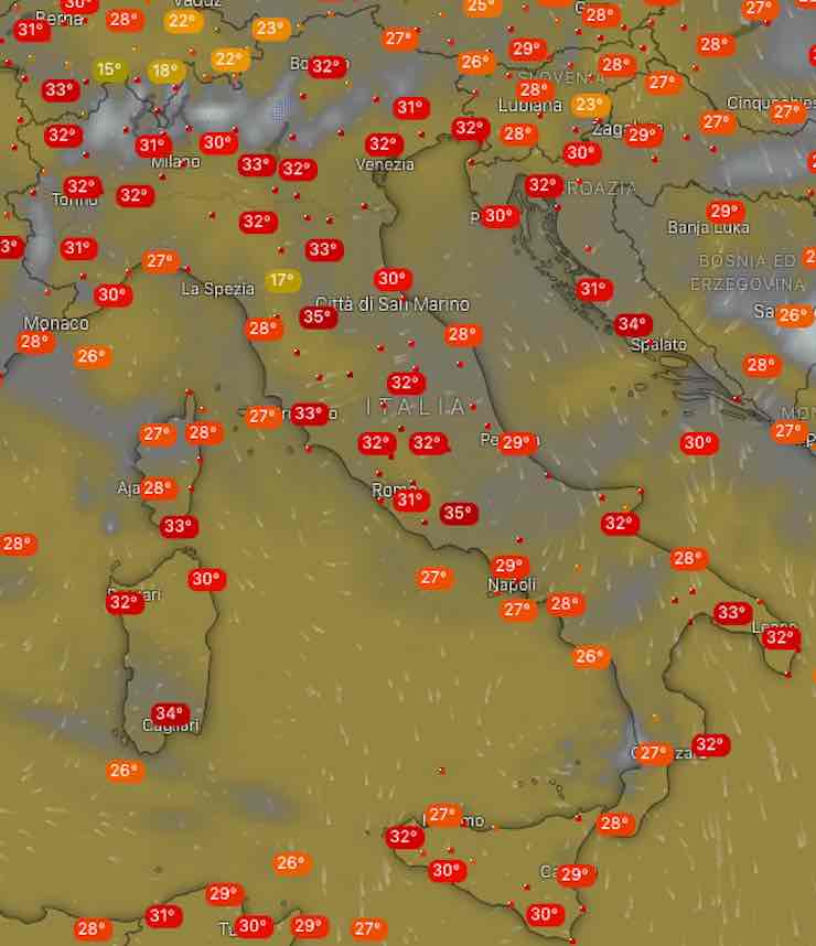 mappa italia con temperature