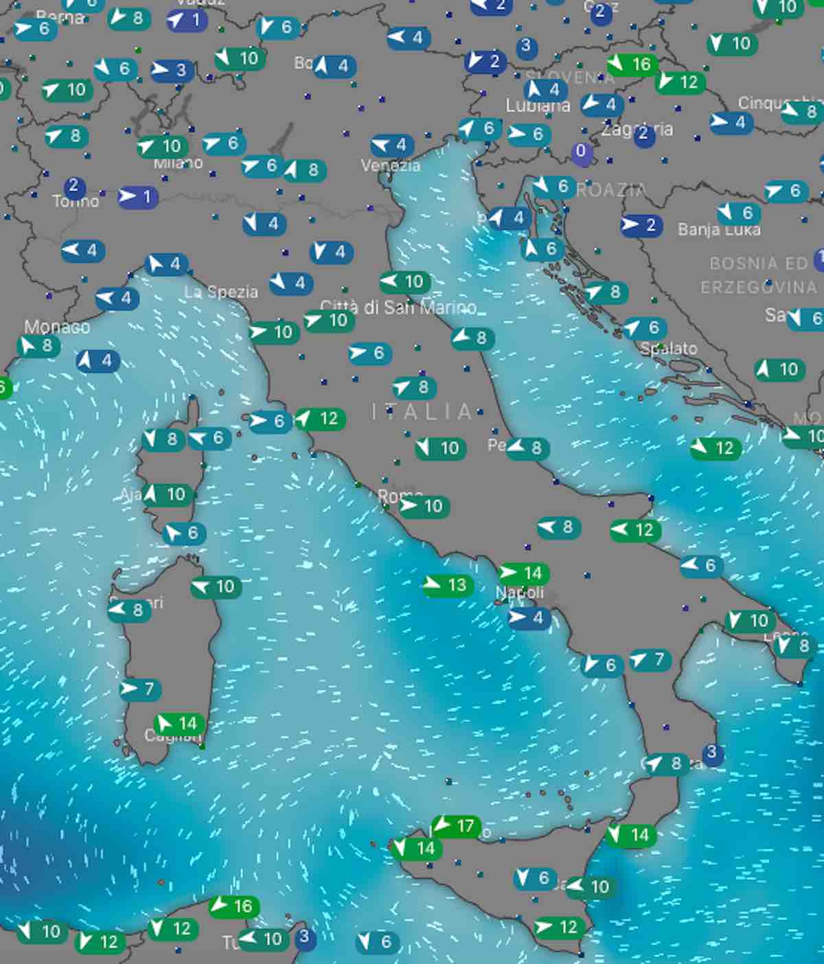 mappe venti e mari - Previsioni Meteo domani lunedì 22 e dopodomani martedì 23 luglio in Italia - meteoweek.com