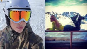 Ilary Blasi sulla neve con cappotto militare