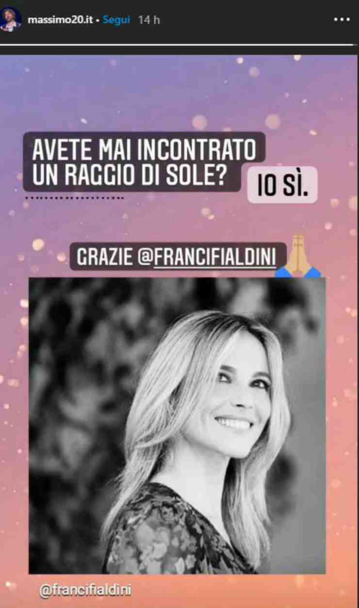 Massimo e la dedica a Francesca - Fonte Instagram