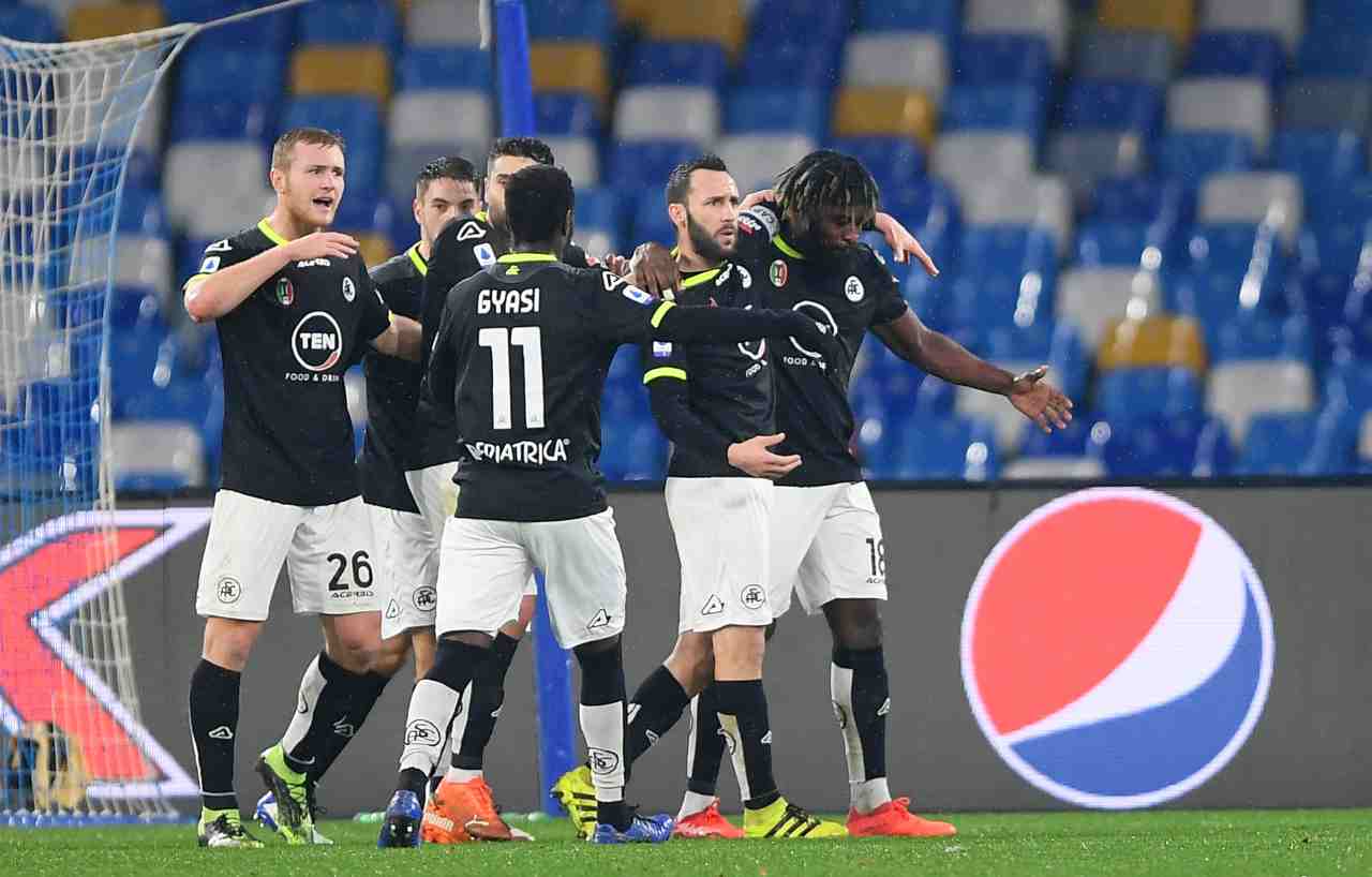 L'esultanza dello Spezia contro il Napoli. Getty Images