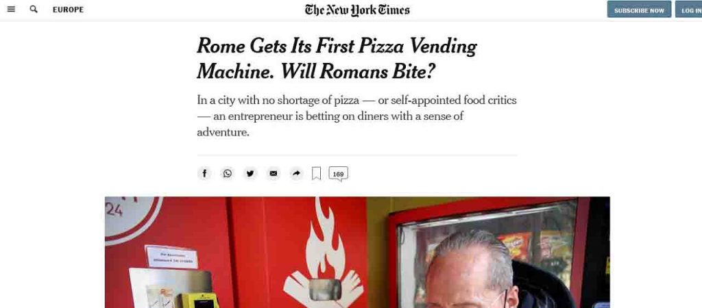 Distributore automatico di pizza in Italia, l’idea finisce sul New York Times: ecco di cosa si tratta