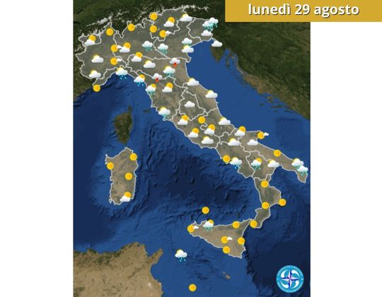 Meteo OGGI lunedì 29 agosto  Tempo più soleggiato, pressione in aumento