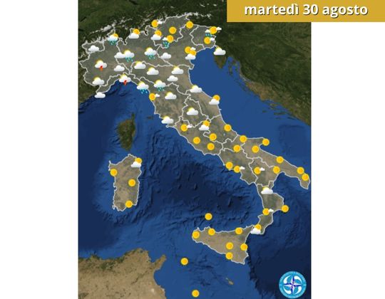 Meteo OGGI martedì 30 agosto  Torna l'instabilità, precipitazioni al Nord