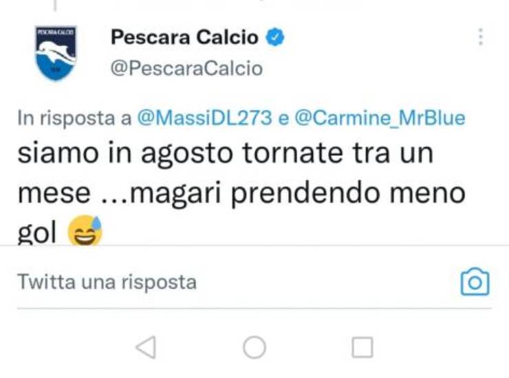 Il tweet del Pescara [Credit: Twitter] - Meteoweek