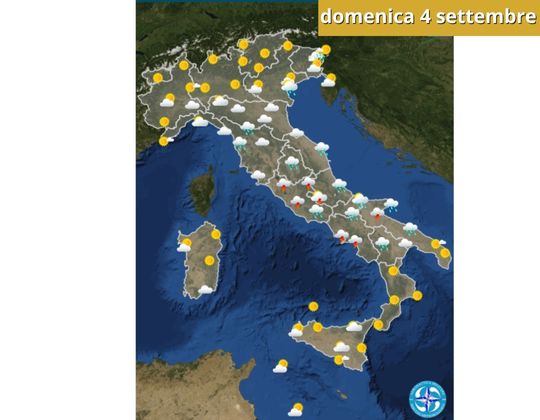 Meteo OGGI domenica 4 settembre Annuvolamenti e temporali