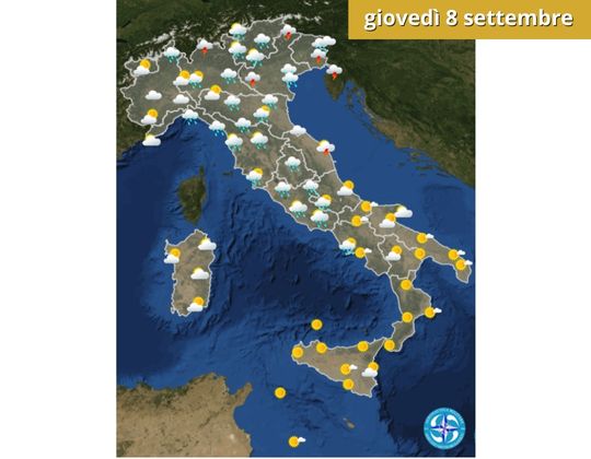 Meteo OGGI giovedì 8 settembre Annuvolamenti, rovesci e temporali