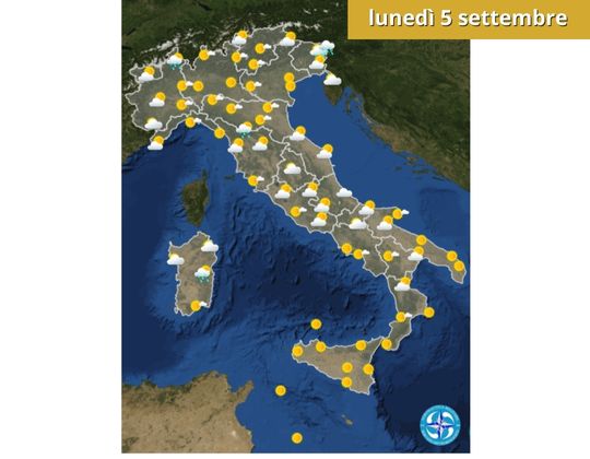 Meteo OGGI lunedì 5 settembre Ritorna l'alta pressione, tempo soleggiato