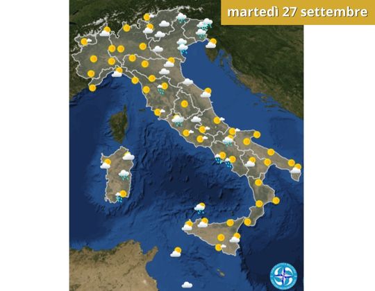 Meteo OGGI martedì 27 settembre