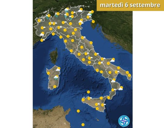 Meteo OGGI martedì 6 settembre Prevalentemente soleggiato