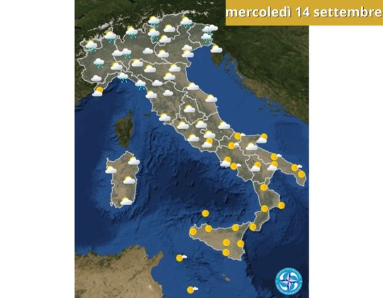 Meteo OGGI mercoledì 14 settembre