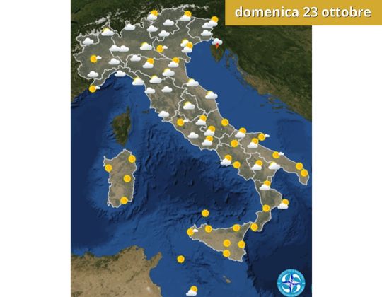 Meteo OGGI domenica 23 ottobre Bel tempo al Centro-Sud, nuvole e piogge al Nord