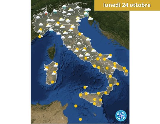 Meteo OGGI lunedì 24 ottobre