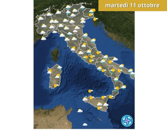 Meteo OGGI martedì 11 ottobre