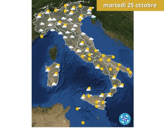 Meteo OGGI martedì 25 ottobre