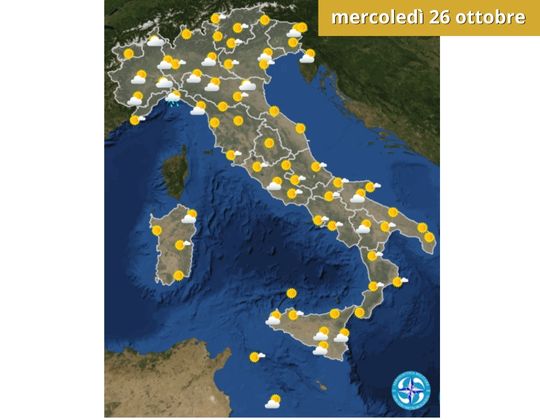 Meteo OGGI mercoledì 26 ottobre