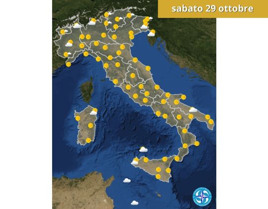 Meteo OGGI sabato 29 ottobre