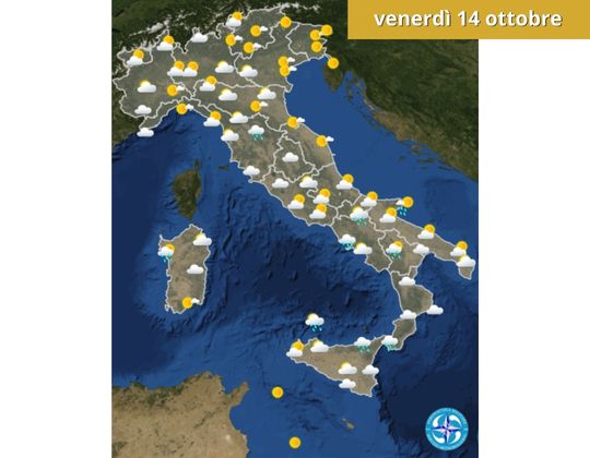 Meteo OGGI venerdì 14 ottobre