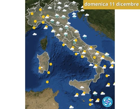 Meteo OGGI domenica 11 dicembre Si allontana la perturbazione, ma ancora piogge e nuvole