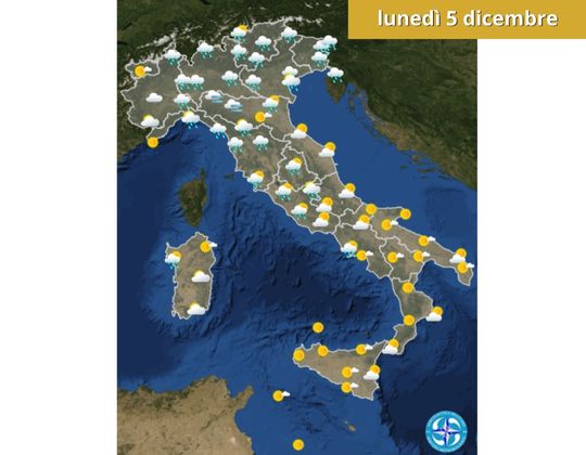 Meteo OGGI lunedì 5 dicembre