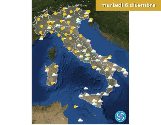 Meteo OGGI martedì 6 dicembre